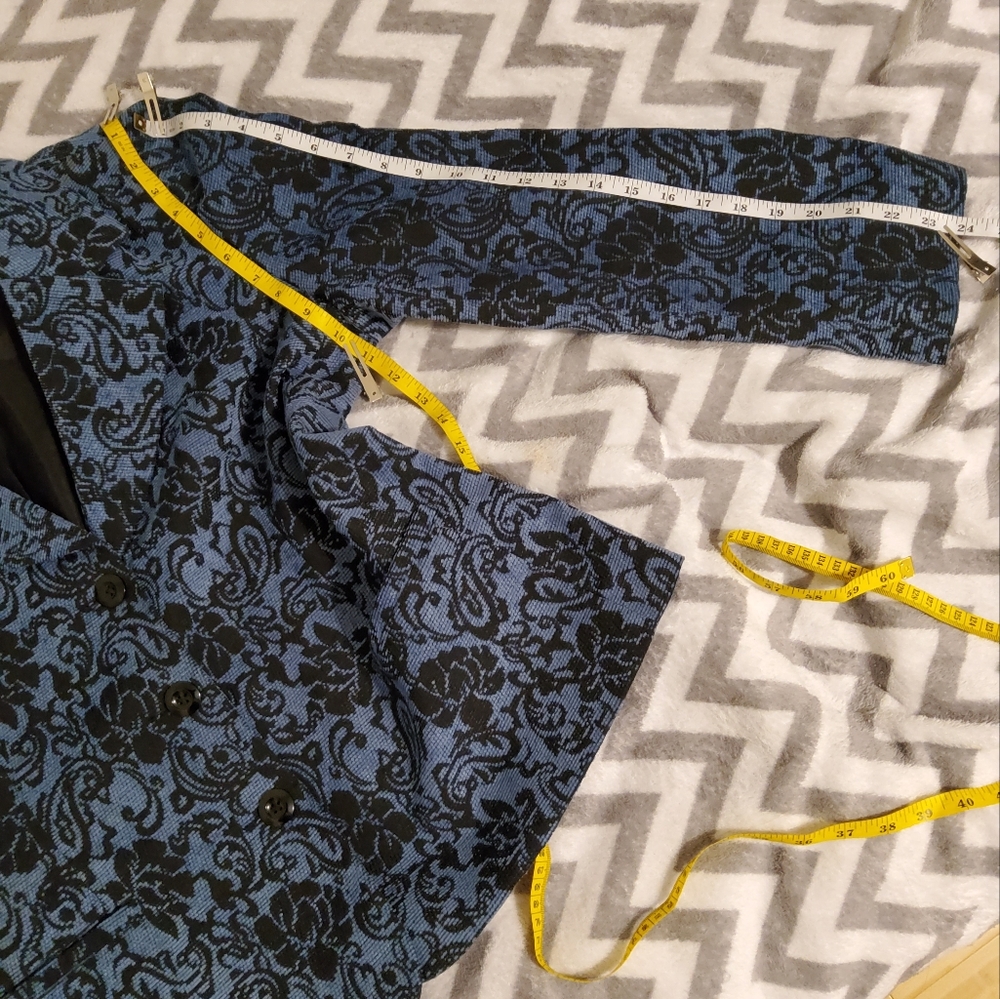 Alfred Dunner Blue/Black Floral Brocade Long Sleeve Blazer/Jacket Size 16 - Picture 6 of 10